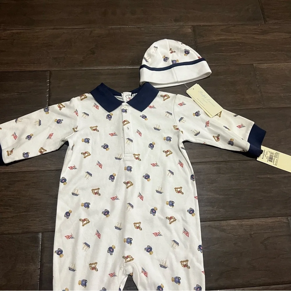 Ralph Lauren American Teddy Print Onsie